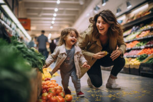Frau und Kind im Supermarkt
